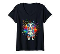 Women's Splash Art Australian Shepherd V-Neck T-Shirt