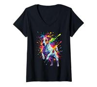 Women's Splash Art Jack Russell V-Neck T-Shirt