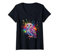 Women's Splash Art Owl V-Neck T-Shirt