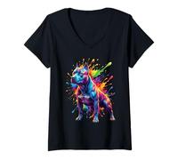 Women's Splash Art Pitbull Dog V-Neck T-Shirt