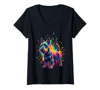 Women's Splash Art Scottish Terrier Scottie V-Neck T-Shirt