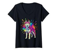Women's Splash Art Siberian Husky V-Neck T-Shirt