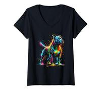 Womens Splash Art Staffordshire Bull Terrier Staffy Terriers V-Neck T-Shirt