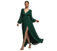 Women's Split Front Wrap Dress Goddiva Maxi Vert 46