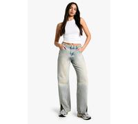Womens Split Hem Barrel Leg Jeans - Blue - 4, Blue