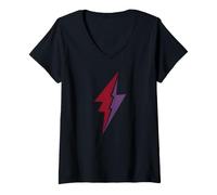 Women's Split Lightning Bolt Burgundy Purple Distressed Symbol V-Neck T-Shirt