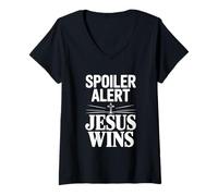 Womens Spoiler Alert Jesus Wins Faith Christian Inspirational V-Neck T-Shirt