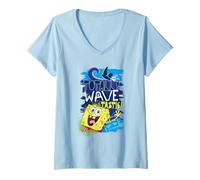 Womens Spongebob Squarepants 90s Summer Surf Waves Fun Retro Gifts V-Neck T-Shirt