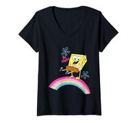Womens Spongebob Squarepants Be Happy Rainbow V-Neck T-Shirt