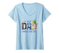 Womens SpongeBob SquarePants Best Dad Under the Sea Cartoon V-Neck T-Shirt