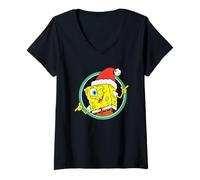 Womens Spongebob Squarepants Christmas Cool Wink and Pose Portrait V-Neck T-Shirt