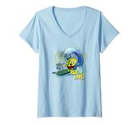 Womens Spongebob Squarepants Fun 90s Ride The Wave Surfing Design V-Neck T-Shirt