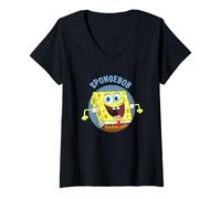 Womens Spongebob Squarepants Happy Face Retro V-Neck T-Shirt