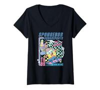 Womens SpongeBob SquarePants I'm Ready! 1999 Vintage Snowboarding V-Neck T-Shirt