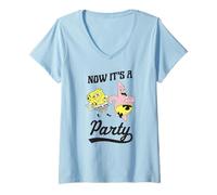 Womens Spongebob Squarepants Now It's A Party Spongebob and Patrick V-Neck T-Shirt