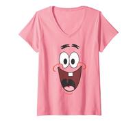 Womens SpongeBob SquarePants Patrick Big Face Smile V-Neck T-Shirt