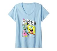 Womens Spongebob Squarepants Patrick Sandy and Plankton Ready Team V-Neck T-Shirt