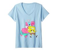 Womens Spongebob Squarepants Patrick Spongebob Gary Cute Friendship V-Neck T-Shirt