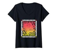 Womens Spongebob Squarepants Red Mosaic Vintage V-Neck T-Shirt