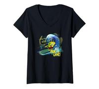 Womens Spongebob Squarepants Ride The Wave Surfing Fun 90s Design V-Neck T-Shirt
