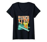 Womens Spongebob Squarepants Surf's Up Palm Trees V-Neck T-Shirt