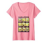 Women's Spongebob Squarepants The Looks of Spongebob V-Neck T-Shirt, Pink, Small