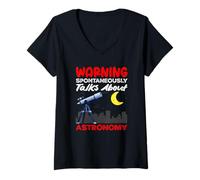 Women's Spontaneously Talks About Astronomy Warning Funny V-Neck T-Shirt