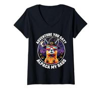 Womens Spooky Adventure You Say Alpaca My Bags Halloween Llama V-Neck T-Shirt