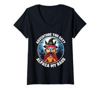 Womens Spooky Adventure You Say Alpaca My Bags Halloween Llama V-Neck T-Shirt