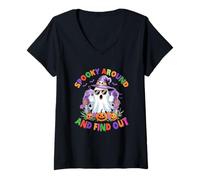 Womens Spooky Around and Find Out Ghost V-Neck T-Shirt