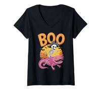 Womens Spooky Axolotl Costume on Boo Axolotl Halloween V-Neck T-Shirt
