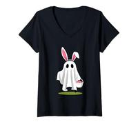 Women's Spooky Bunny Ghost Halloween Easter Basket V-Neck T-Shirt