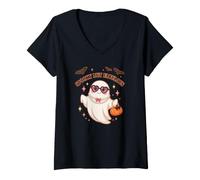 Women's Spooky But Fabulous Cute Ghost Halloween Bats Pumpkin V-Neck T-Shirt