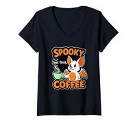 Womens Spooky but First Coffee Bat V-Neck T-Shirt