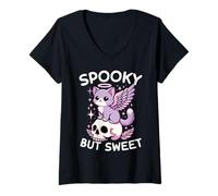 Womens Spooky But Sweet Cute Pastel Goth Cat V-Neck T-Shirt