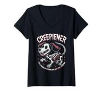 Womens Spooky Dachshund Wiener Dog Skeleton Sausage Dog Halloween V-Neck T-Shirt
