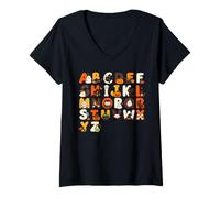 Women's Spooky Elementary Teacher Alphabet ABCs Halloween Teacher V-Neck T-Shirt