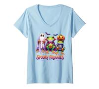 Women's Spooky Froggies Halloween Toad Witch Pumpkin Magic Potion V-Neck T-Shirt