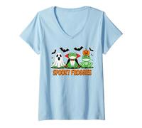 Women's Spooky Froggies Halloween Toad Witch Pumpkin Magic Potion V-Neck T-Shirt