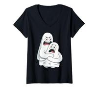 Womens Spooky Funny Faces of The Corporate Cheater Halloween V-Neck T-Shirt