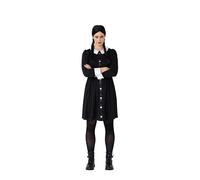 Women's Spooky Girl Halloween Costume - Gothic Black Dress & Wig Set - UK Size 12-14