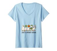 Womens Spooky Goose Gang Halloween, Geese Walking Scary Funny V-Neck T-Shirt