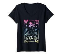 Womens Spooky Goose Silly Witch Hat Coquette Bow Pastel Witch Girls V-Neck T-Shirt