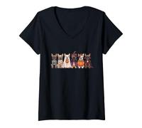 Women's Spooky Halloween French Bulldog Costume Squad Frenchie Dog V-Neck T-Shirt