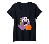 Womens Spooky Halloween Monster Dino Fun V-Neck T-Shirt