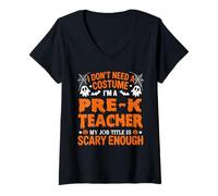 Womens Spooky Halloween Pre-K Teacher Educator Preschool Design V-Neck T-Shirt