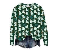 Women's Spooky Halloween Sweatshirt - Vintage Bat Print Pullover, Soft Cotton Blend, Oversized Comfort Fit Crew Neck Long Sleeve Tops Green