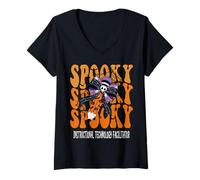 Womens Spooky Instructional Technology Facilitator Halloween School V-Neck T-Shirt