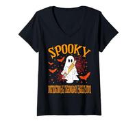Womens Spooky Instructional Technology Facilitator Halloween School V-Neck T-Shirt