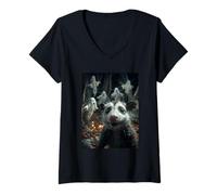 Womens Spooky Opossum Selfie with Ghosts Haunted Forest Halloween V-Neck T-Shirt